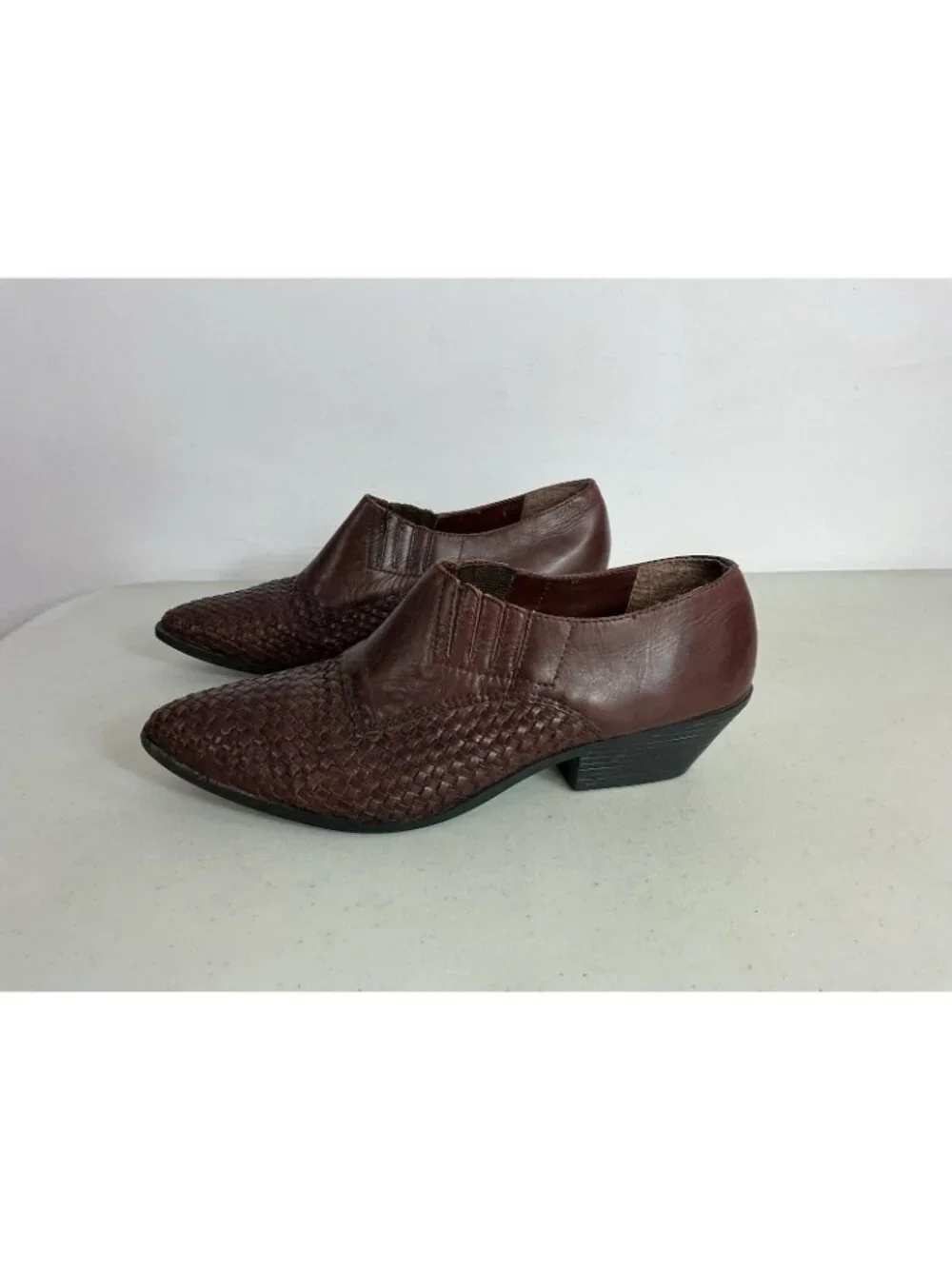 Vintage Brown Leather Western Slip on Shoes Woven Boots in Brazil Women's 10